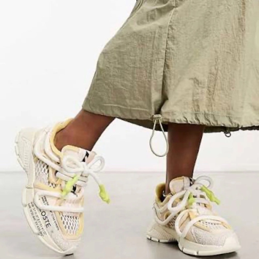 Free People Lacoste L003 Active Runway Sneaker Mixed Material Off White - Picture 8 of 9